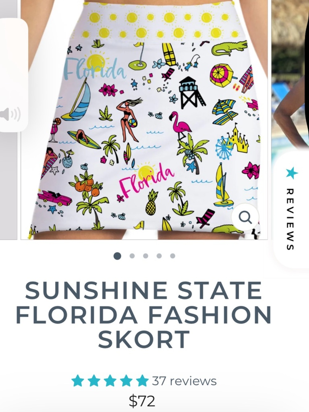 SKORT OBSESSION sz M White Florida Print Skirt with Bright Tropical Motifs